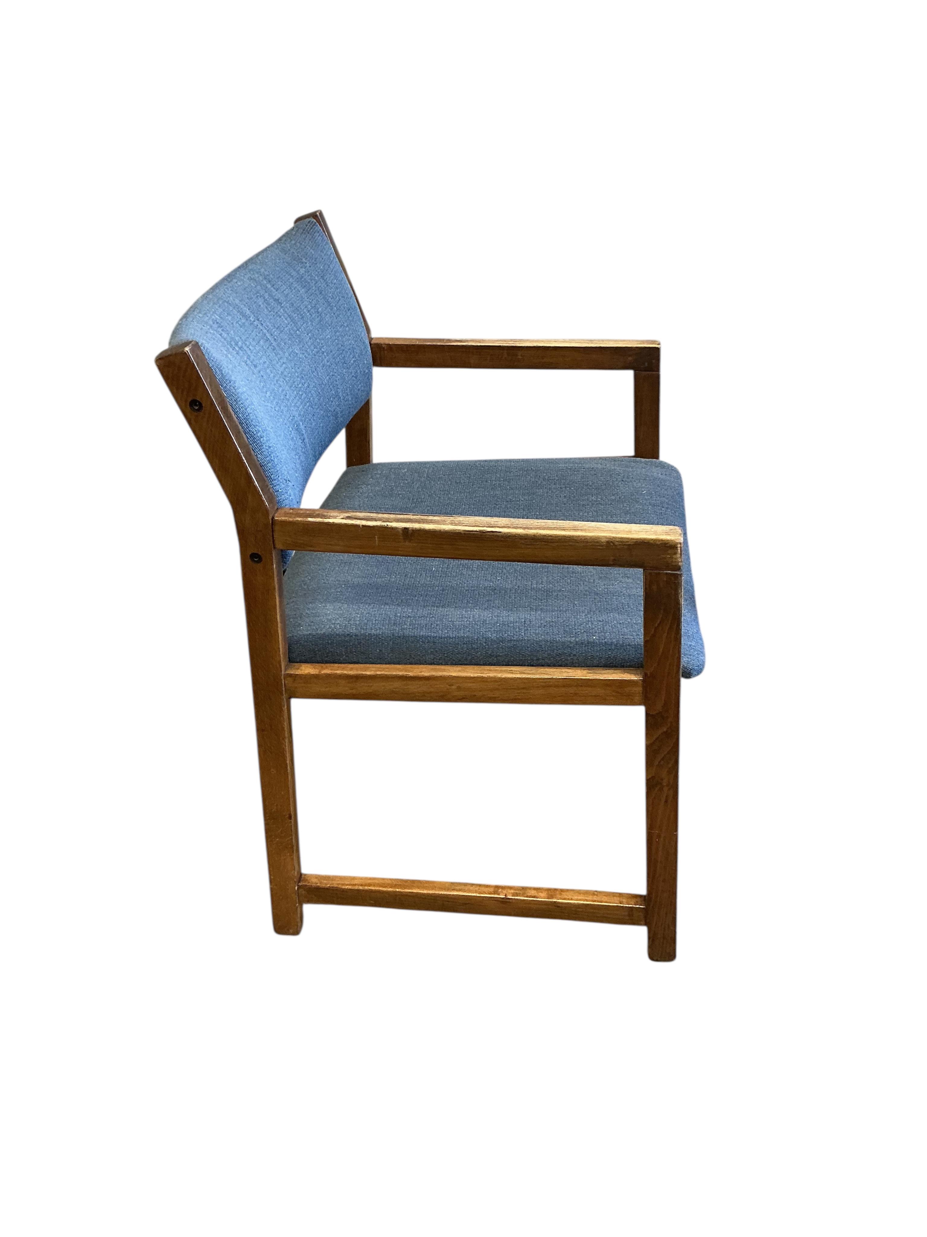 A set of six mid century Danish Slagelse Mobelvaerk beech elbow chairs, width 54cm, depth 44cm, height 80cm